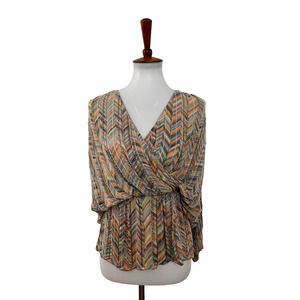 Parker Womens Beaded Embellished V Neck Peplum Blouse S Small